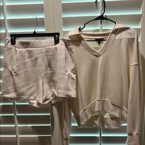 Cream Hoodie and Shorts Set